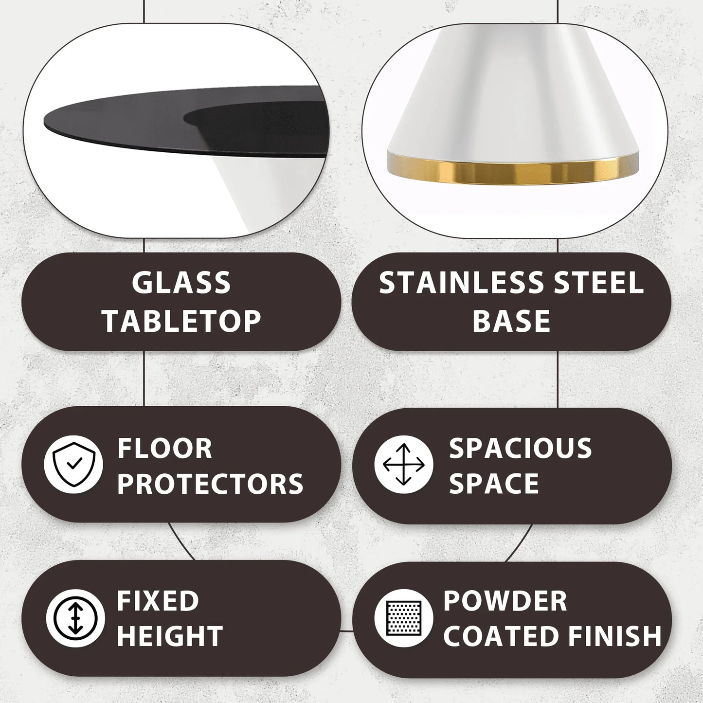 Modern Round Dining Table with a Glass/Stone Tabletop in Stainless Steel Seats 6-10 Qorvus Collection - Elax Furniture