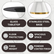 Modern Round Dining Table with a Glass/Stone Tabletop in Stainless Steel Seats 6-10 Qorvus Collection - Elax Furniture