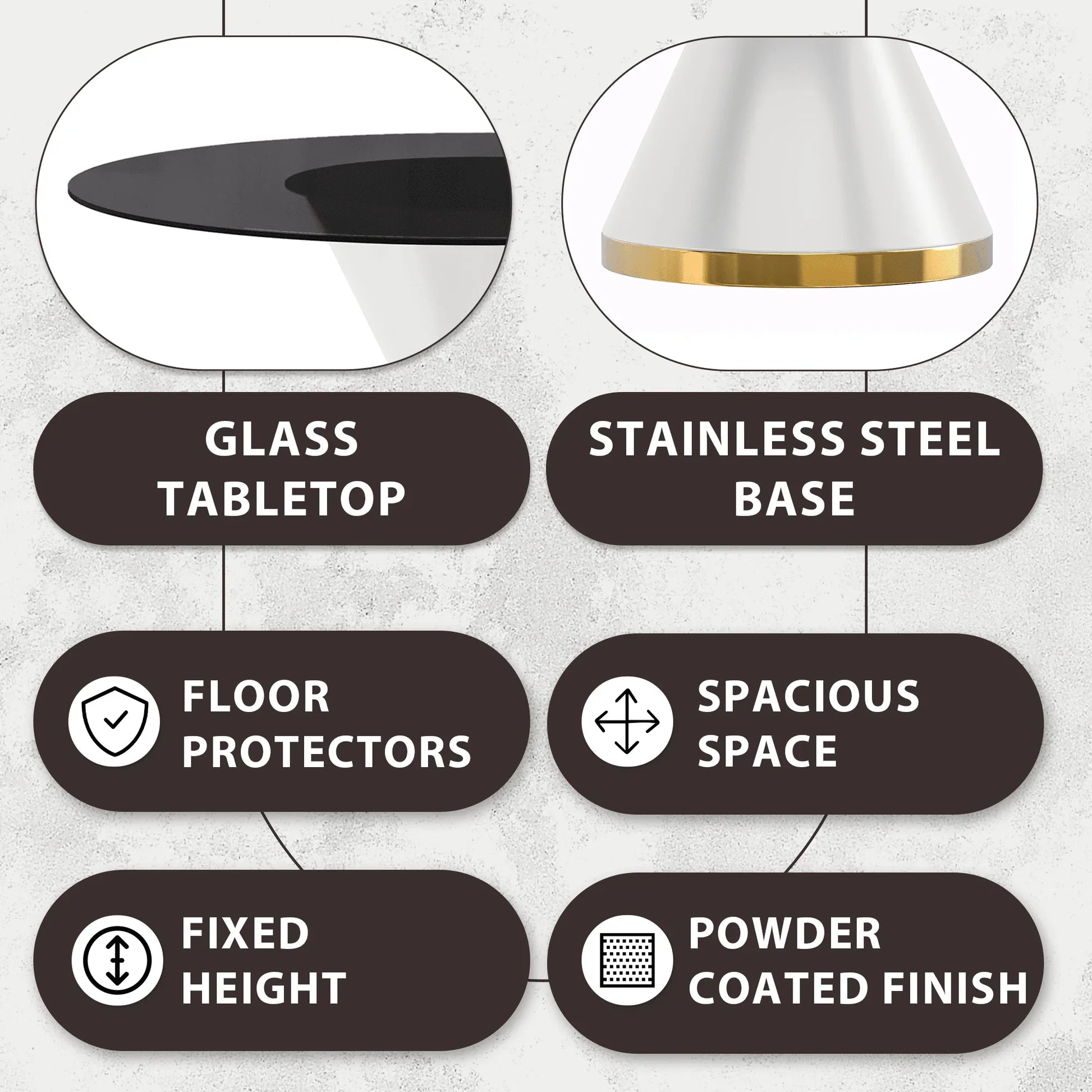 Modern Round Dining Table with a Glass/Stone Tabletop in Stainless Steel Seats 6-10 Qorvus Collection - Elax Furniture