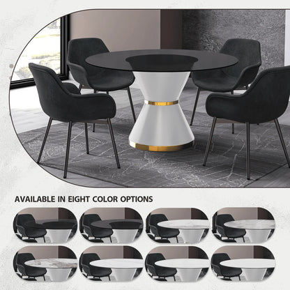 Modern Round Dining Table with a Glass/Stone Tabletop in Stainless Steel Seats 6-10 Qorvus Collection - Elax Furniture