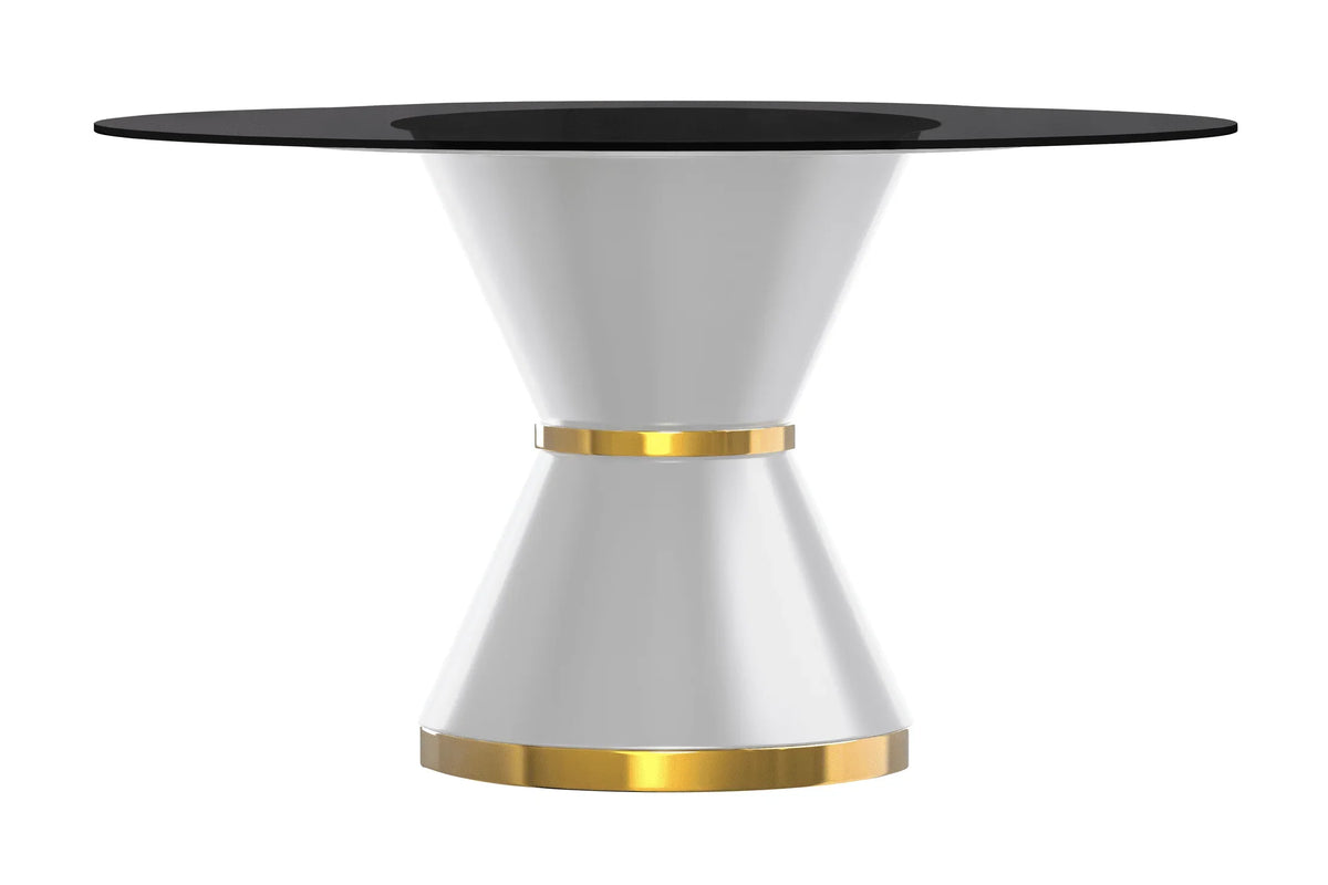 Modern Round Dining Table with a Glass/Stone Tabletop in Stainless Steel Seats 6-10 Qorvus Collection - Elax Furniture