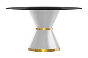 Modern Round Dining Table with a Glass/Stone Tabletop in Stainless Steel Seats 6-10 Qorvus Collection - Elax Furniture