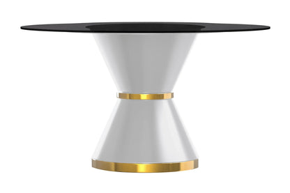 Modern Round Dining Table with a Glass/Stone Tabletop in Stainless Steel Seats 6-10 Qorvus Collection - Elax Furniture