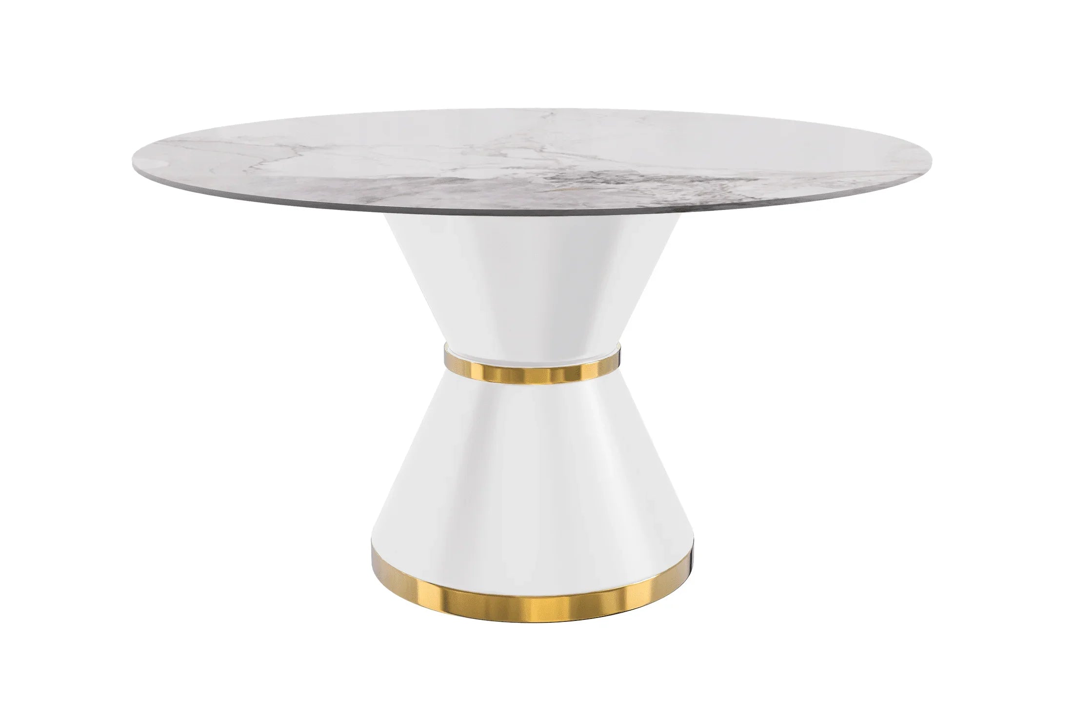 Modern Round Dining Table with a Glass/Stone Tabletop in Stainless Steel Seats 6-10 Qorvus Collection - Elax Furniture