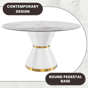 Modern Round Dining Table with a Glass/Stone Tabletop in Stainless Steel Seats 6-10 Qorvus Collection - Elax Furniture