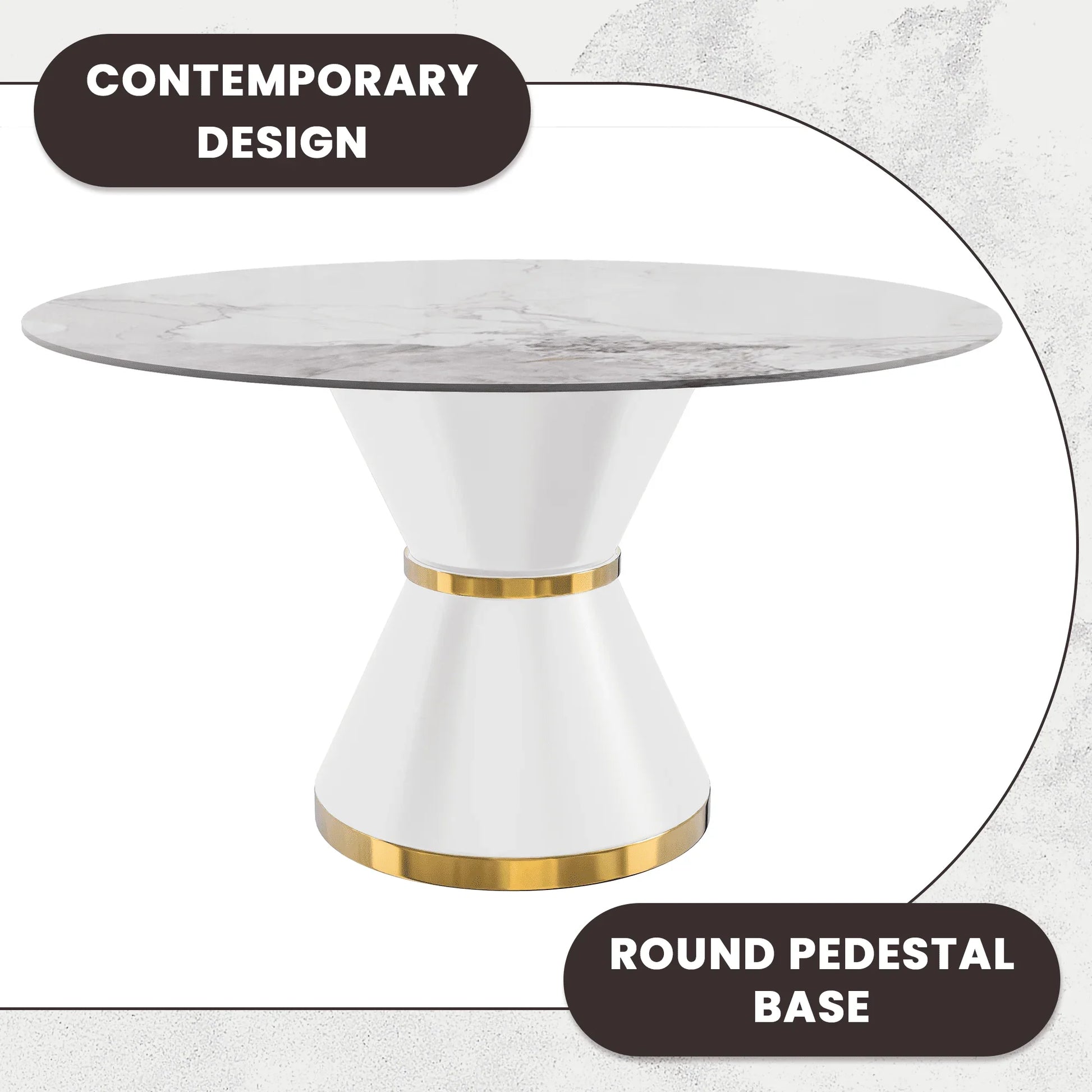 Modern Round Dining Table with a Glass/Stone Tabletop in Stainless Steel Seats 6-10 Qorvus Collection - Elax Furniture