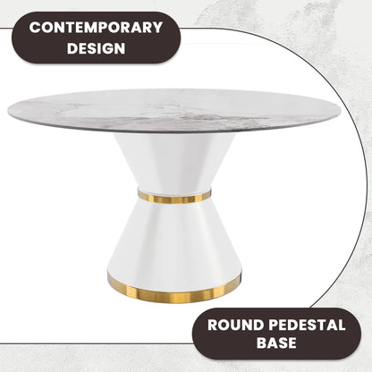 Modern Round Dining Table with a Glass/Stone Tabletop in Stainless Steel Seats 6-10 Qorvus Collection - Elax Furniture