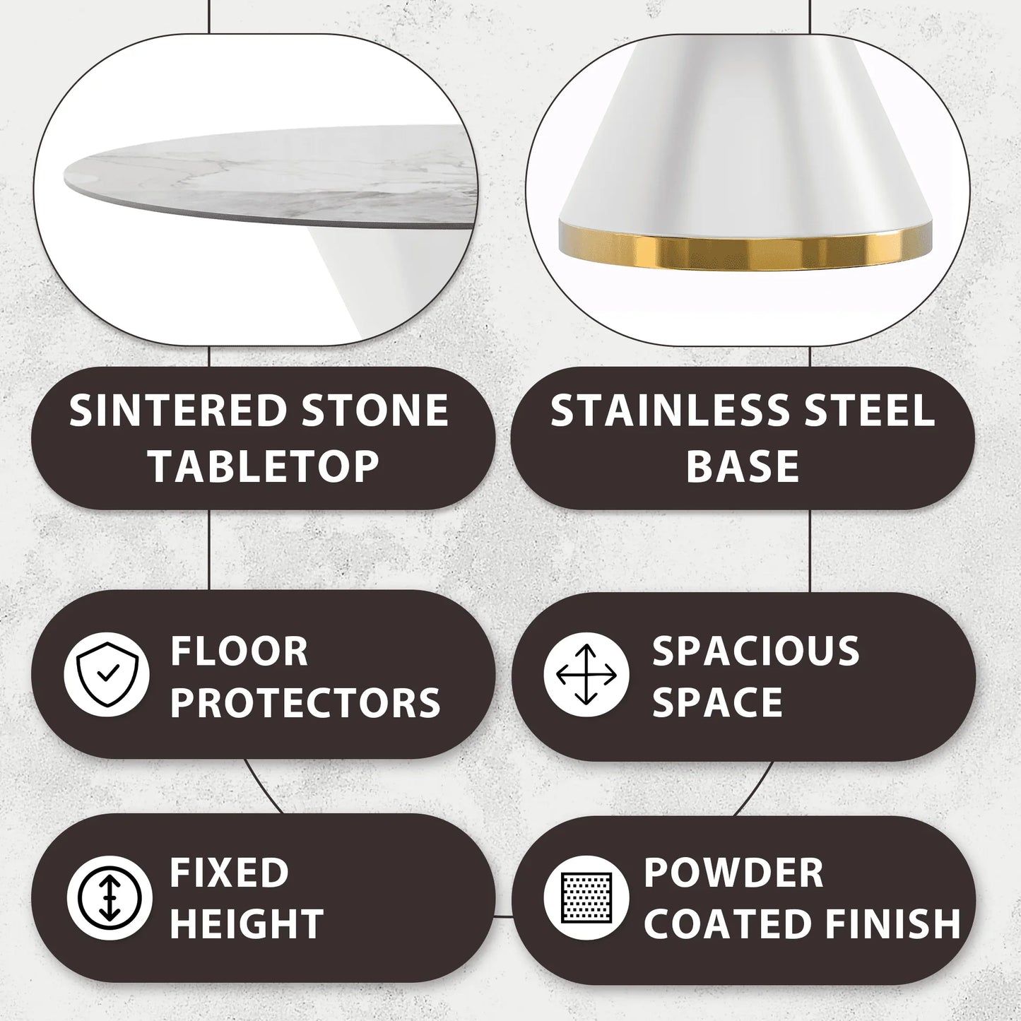 Modern Round Dining Table with a Glass/Stone Tabletop in Stainless Steel Seats 6-10 Qorvus Collection - Elax Furniture