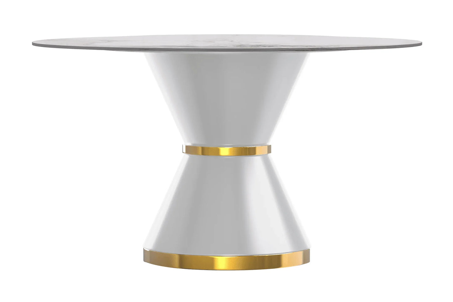 Modern Round Dining Table with a Glass/Stone Tabletop in Stainless Steel Seats 6-10 Qorvus Collection - Elax Furniture