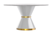 Modern Round Dining Table with a Glass/Stone Tabletop in Stainless Steel Seats 6-10 Qorvus Collection - Elax Furniture