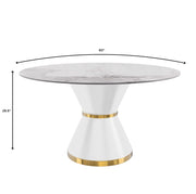Modern Round Dining Table with a Glass/Stone Tabletop in Stainless Steel Seats 6-10 Qorvus Collection - Elax Furniture