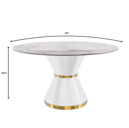 Modern Round Dining Table with a Glass/Stone Tabletop in Stainless Steel Seats 6-10 Qorvus Collection - Elax Furniture
