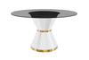 Modern Round Dining Table with a Glass/Stone Tabletop in Stainless Steel Seats 6-10 Qorvus Collection
