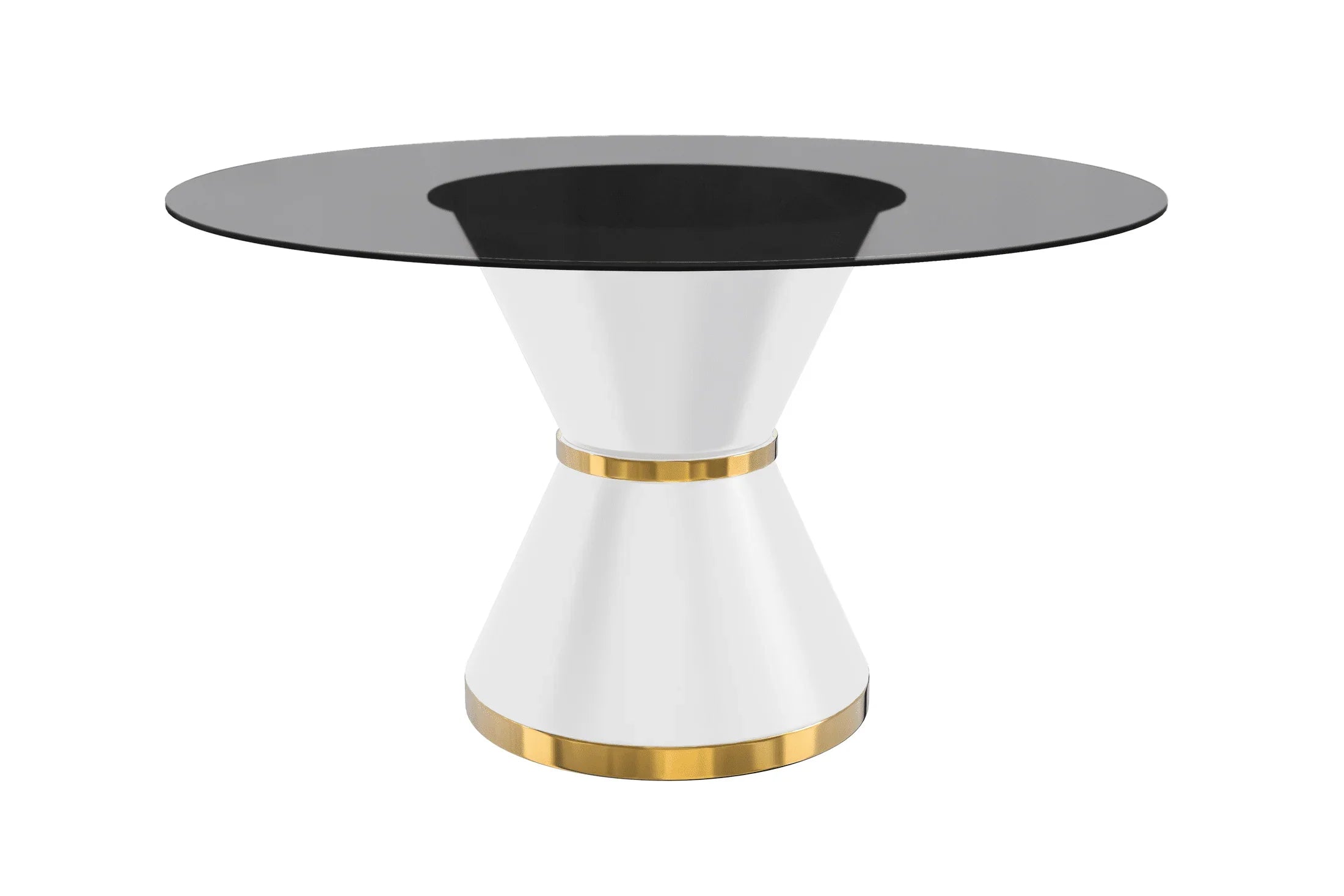 Modern Round Dining Table with a Glass/Stone Tabletop in Stainless Steel Seats 6-10 Qorvus Collection - Elax Furniture