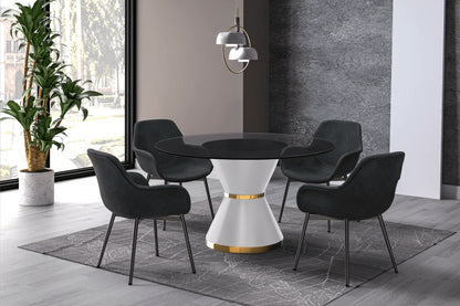 Modern Round Dining Table with a Glass/Stone Tabletop in Stainless Steel Seats 6-10 Qorvus Collection - Elax Furniture