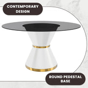 Modern Round Dining Table with a Glass/Stone Tabletop in Stainless Steel Seats 6-10 Qorvus Collection - Elax Furniture