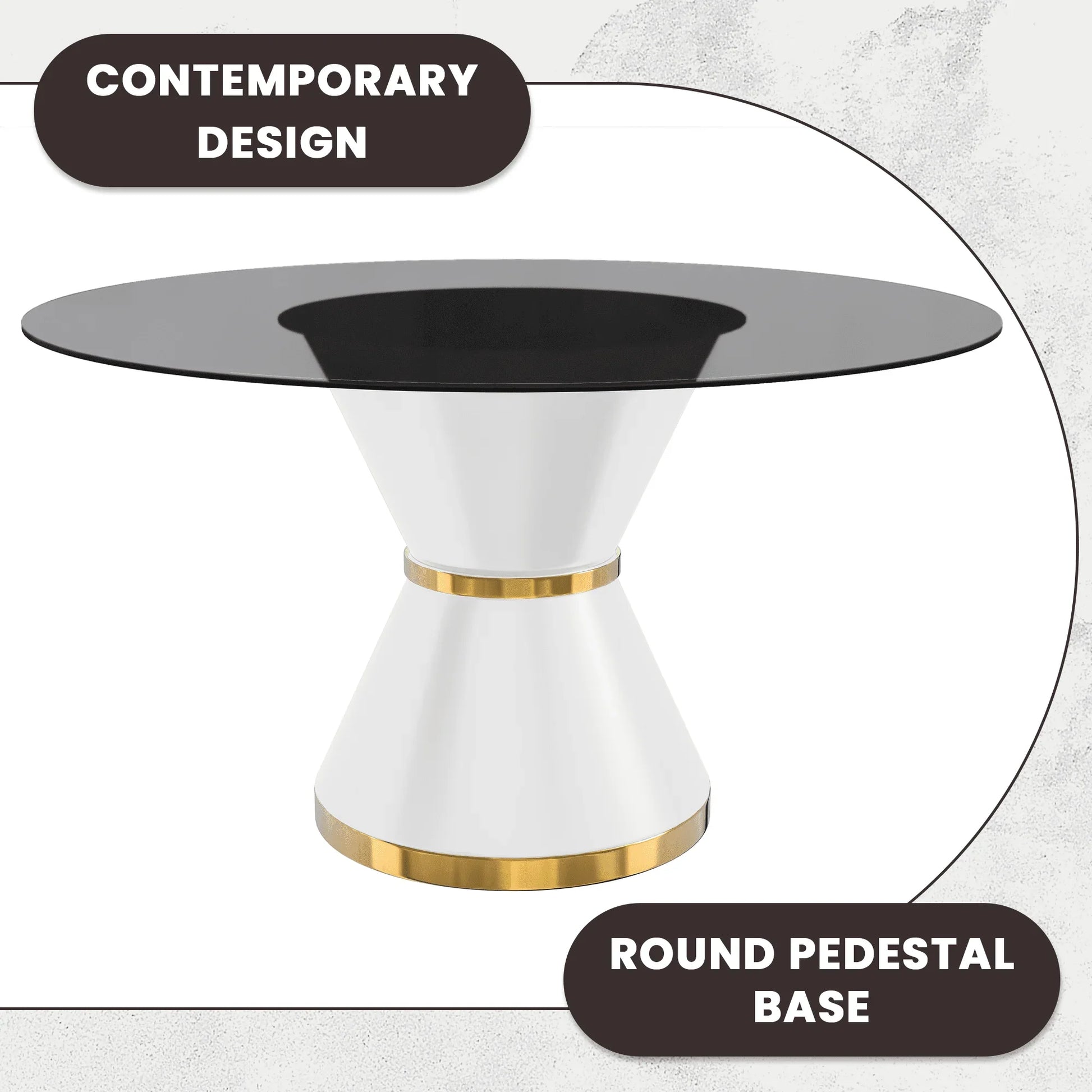 Modern Round Dining Table with a Glass/Stone Tabletop in Stainless Steel Seats 6-10 Qorvus Collection - Elax Furniture