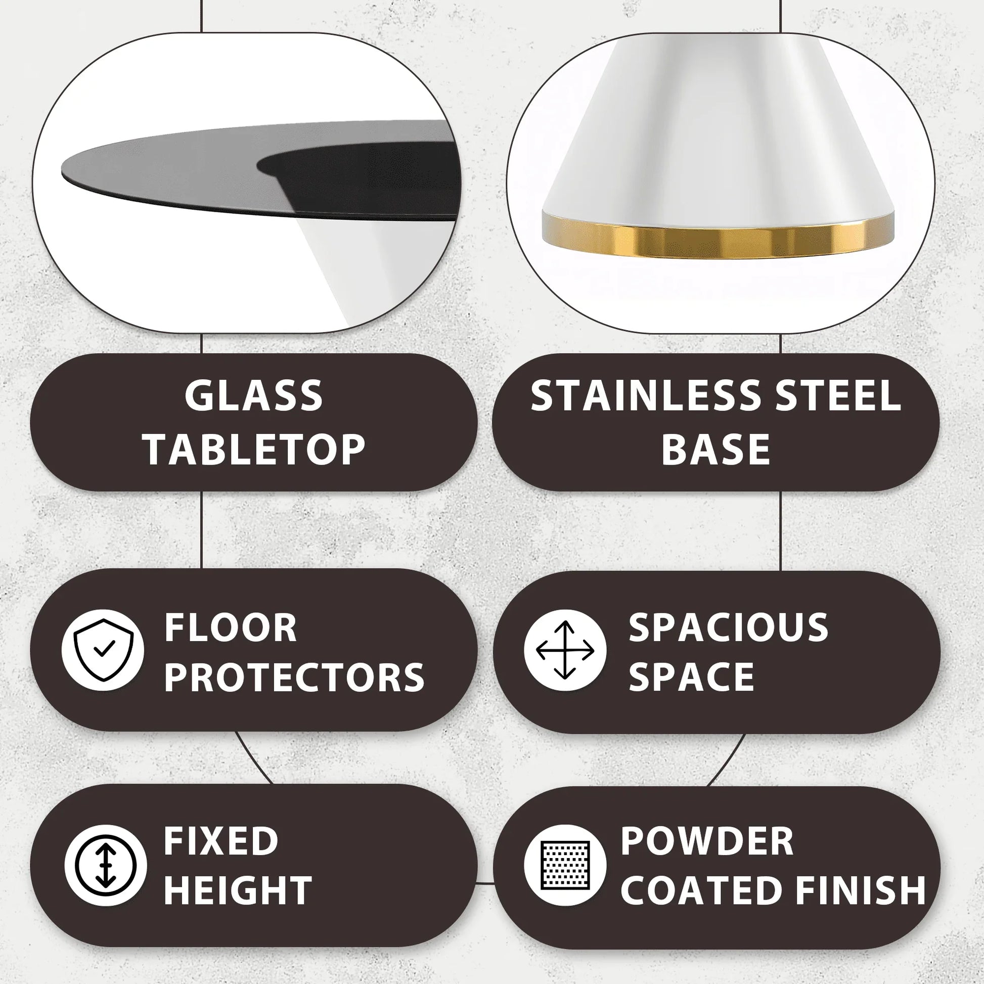 Modern Round Dining Table with a Glass/Stone Tabletop in Stainless Steel Seats 6-10 Qorvus Collection - Elax Furniture