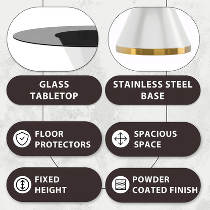 Modern Round Dining Table with a Glass/Stone Tabletop in Stainless Steel Seats 6-10 Qorvus Collection - Elax Furniture