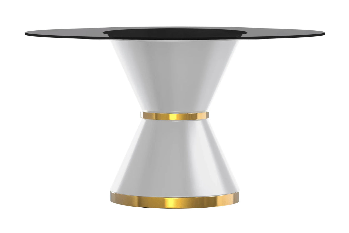 Modern Round Dining Table with a Glass/Stone Tabletop in Stainless Steel Seats 6-10 Qorvus Collection - Elax Furniture