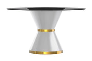 Modern Round Dining Table with a Glass/Stone Tabletop in Stainless Steel Seats 6-10 Qorvus Collection - Elax Furniture