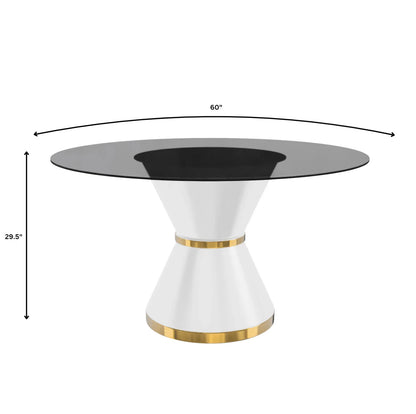Modern Round Dining Table with a Glass/Stone Tabletop in Stainless Steel Seats 6-10 Qorvus Collection - Elax Furniture