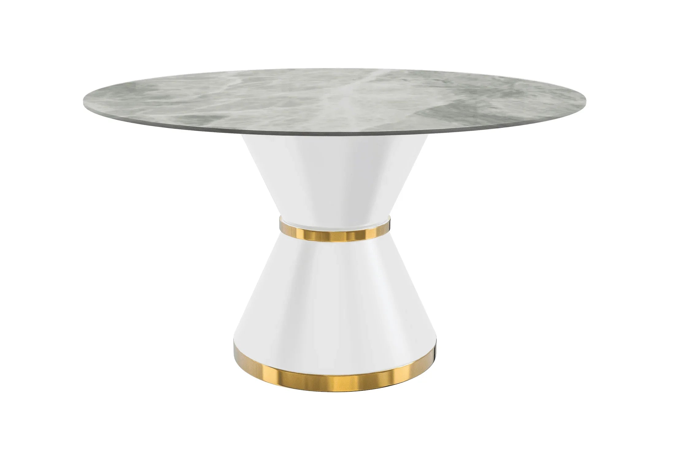 Modern Round Dining Table with a Glass/Stone Tabletop in Stainless Steel Seats 6-10 Qorvus Collection - Elax Furniture