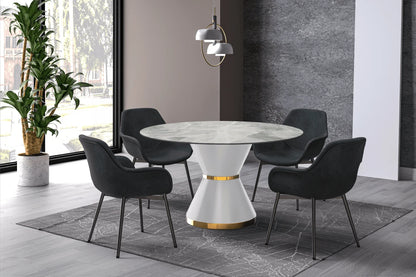 Modern Round Dining Table with a Glass/Stone Tabletop in Stainless Steel Seats 6-10 Qorvus Collection - Elax Furniture