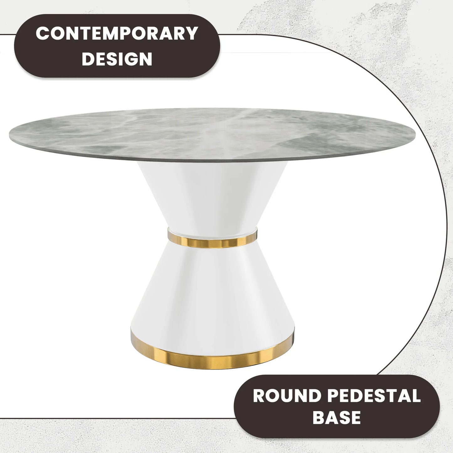 Modern Round Dining Table with a Glass/Stone Tabletop in Stainless Steel Seats 6-10 Qorvus Collection - Elax Furniture