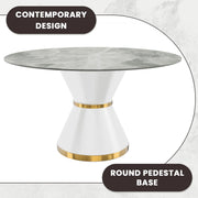 Modern Round Dining Table with a Glass/Stone Tabletop in Stainless Steel Seats 6-10 Qorvus Collection - Elax Furniture