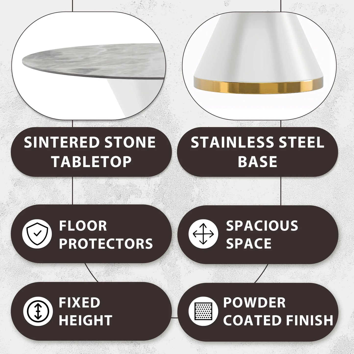 Modern Round Dining Table with a Glass/Stone Tabletop in Stainless Steel Seats 6-10 Qorvus Collection - Elax Furniture
