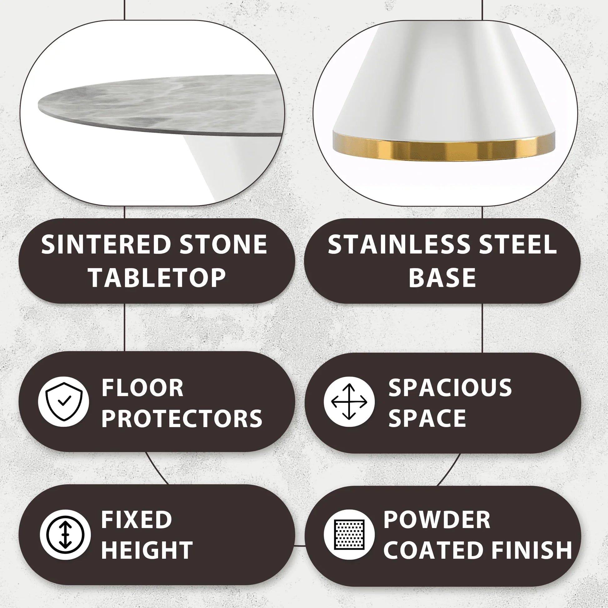 Modern Round Dining Table with a Glass/Stone Tabletop in Stainless Steel Seats 6-10 Qorvus Collection - Elax Furniture