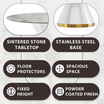 Modern Round Dining Table with a Glass/Stone Tabletop in Stainless Steel Seats 6-10 Qorvus Collection - Elax Furniture