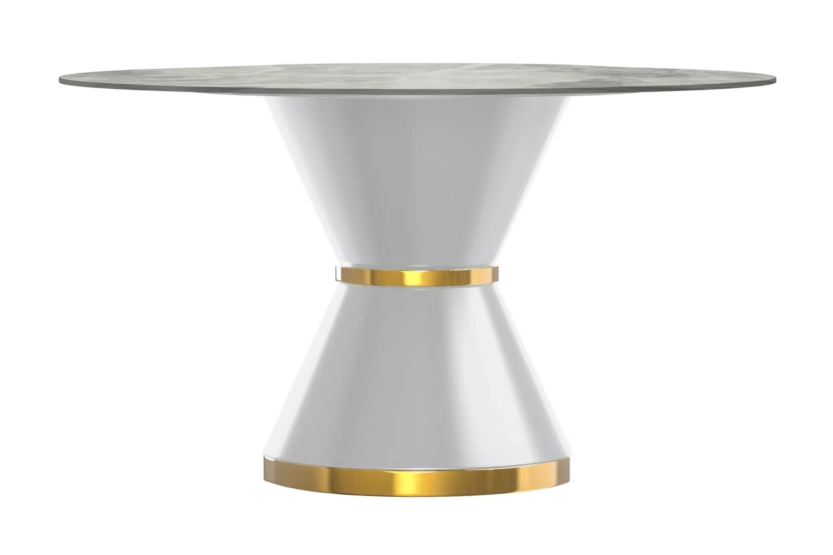 Modern Round Dining Table with a Glass/Stone Tabletop in Stainless Steel Seats 6-10 Qorvus Collection - Elax Furniture