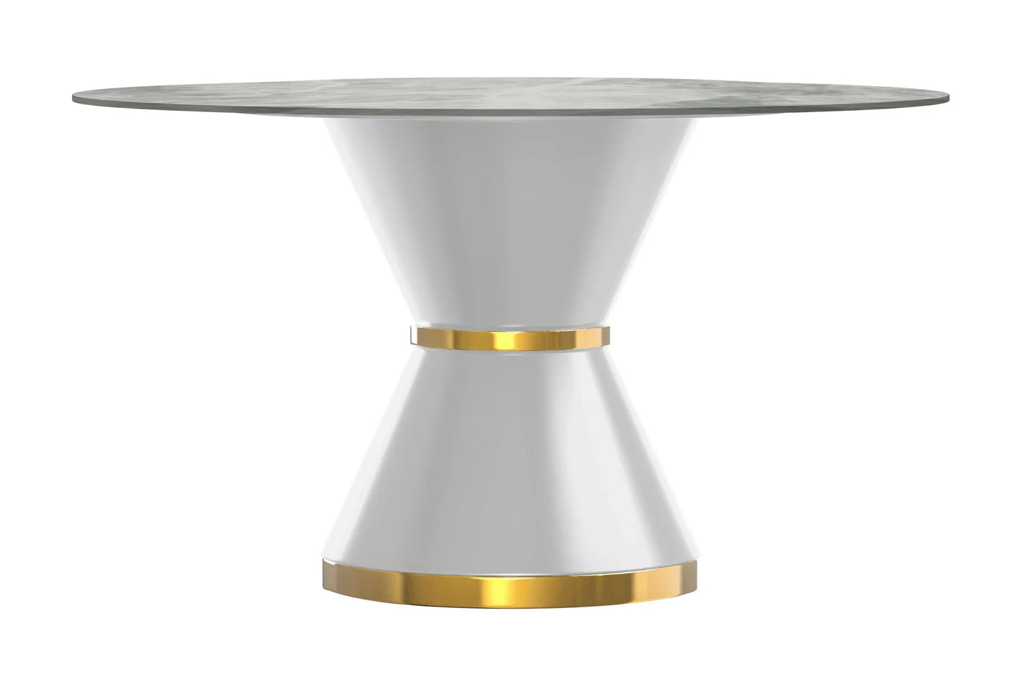 Modern Round Dining Table with a Glass/Stone Tabletop in Stainless Steel Seats 6-10 Qorvus Collection - Elax Furniture