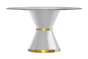 Modern Round Dining Table with a Glass/Stone Tabletop in Stainless Steel Seats 6-10 Qorvus Collection - Elax Furniture