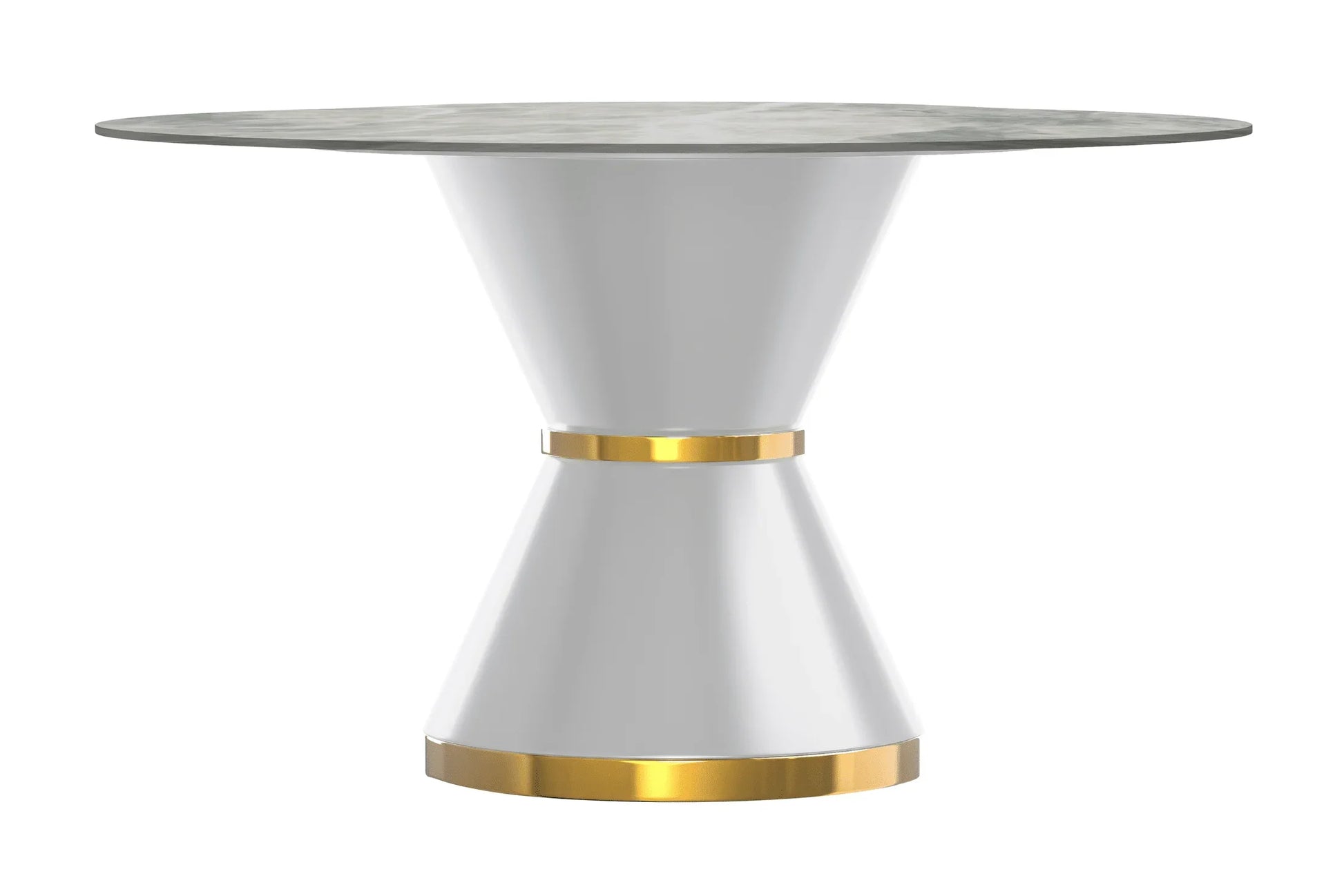 Modern Round Dining Table with a Glass/Stone Tabletop in Stainless Steel Seats 6-10 Qorvus Collection - Elax Furniture