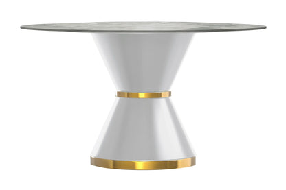 Modern Round Dining Table with a Glass/Stone Tabletop in Stainless Steel Seats 6-10 Qorvus Collection - Elax Furniture