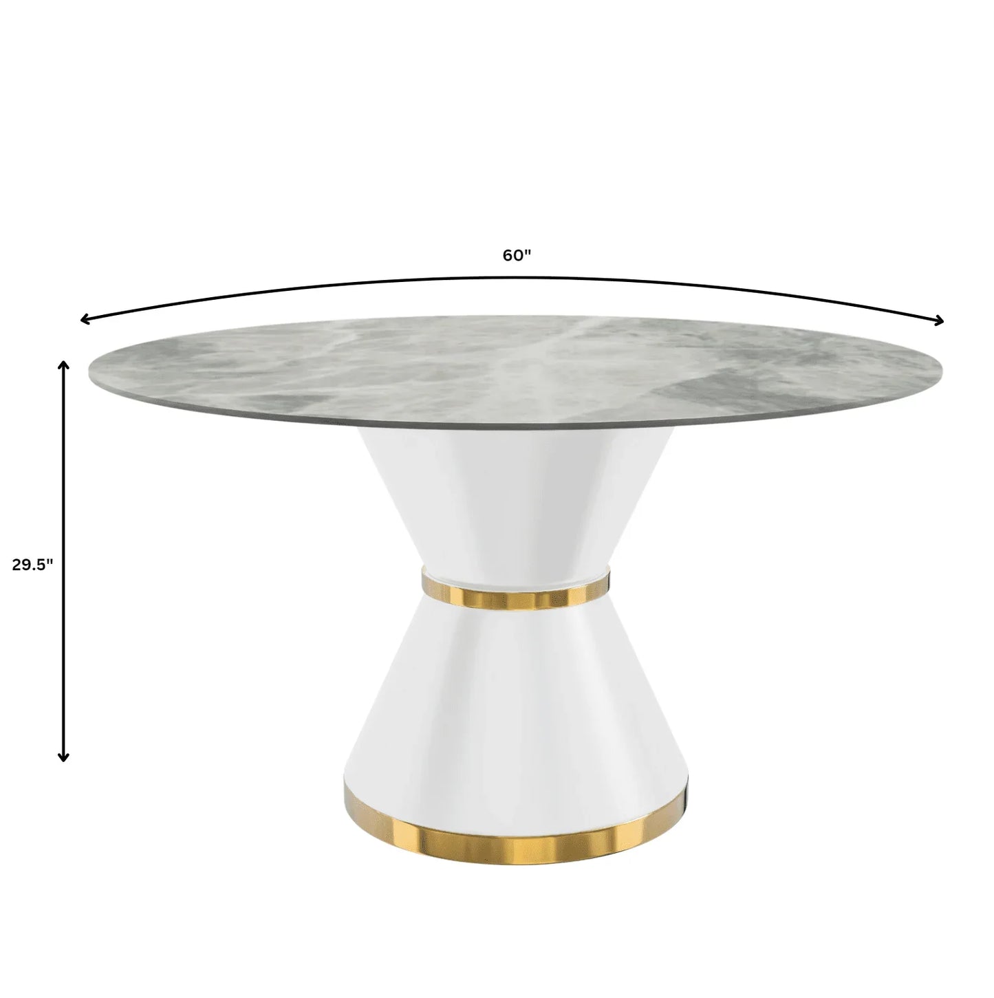 Modern Round Dining Table with a Glass/Stone Tabletop in Stainless Steel Seats 6-10 Qorvus Collection - Elax Furniture