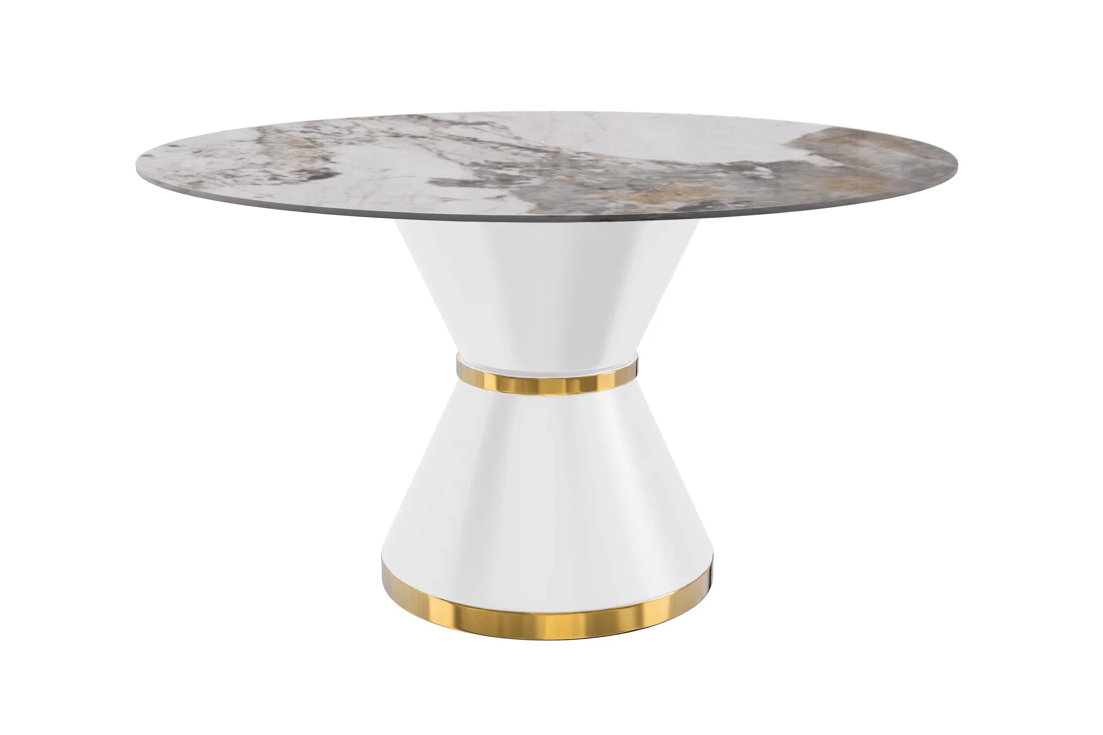 Modern Round Dining Table with a Glass/Stone Tabletop in Stainless Steel Seats 6-10 Qorvus Collection - Elax Furniture