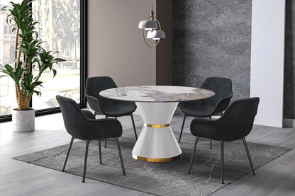 Modern Round Dining Table with a Glass/Stone Tabletop in Stainless Steel Seats 6-10 Qorvus Collection - Elax Furniture