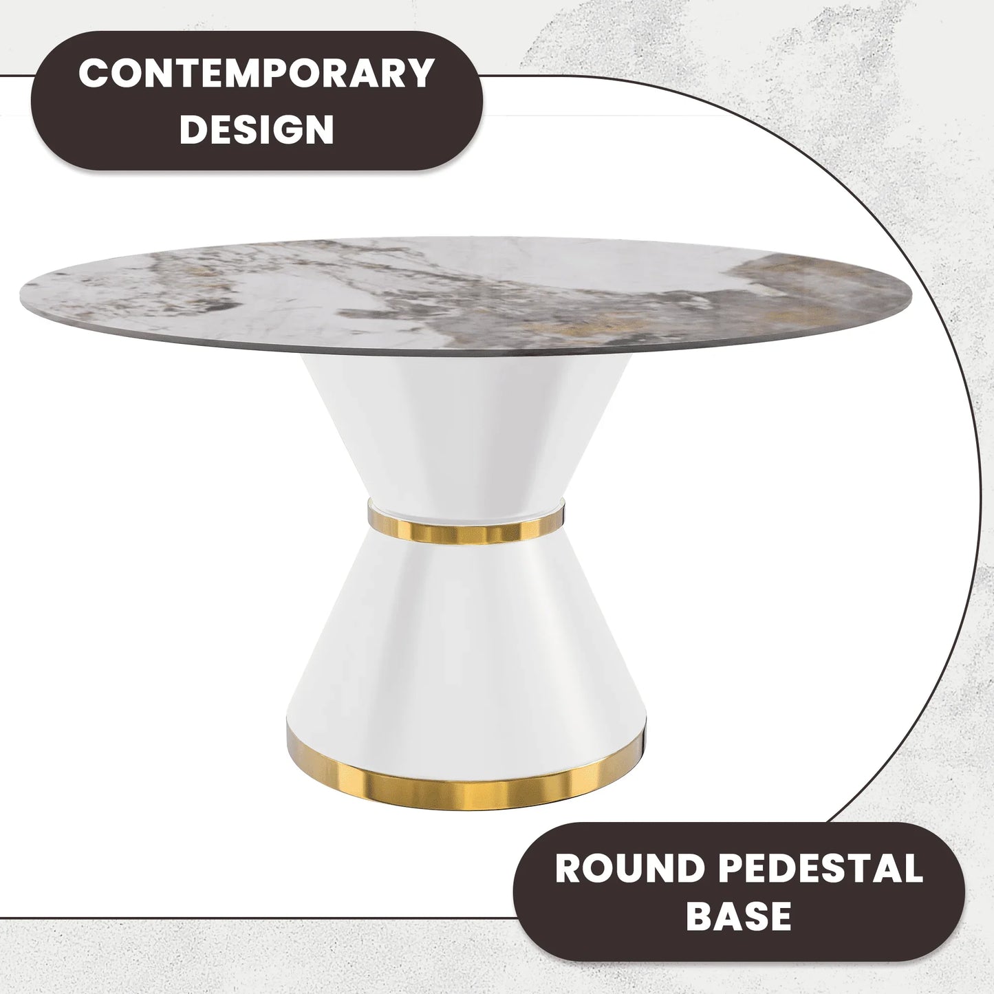 Modern Round Dining Table with a Glass/Stone Tabletop in Stainless Steel Seats 6-10 Qorvus Collection - Elax Furniture