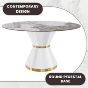 Modern Round Dining Table with a Glass/Stone Tabletop in Stainless Steel Seats 6-10 Qorvus Collection - Elax Furniture