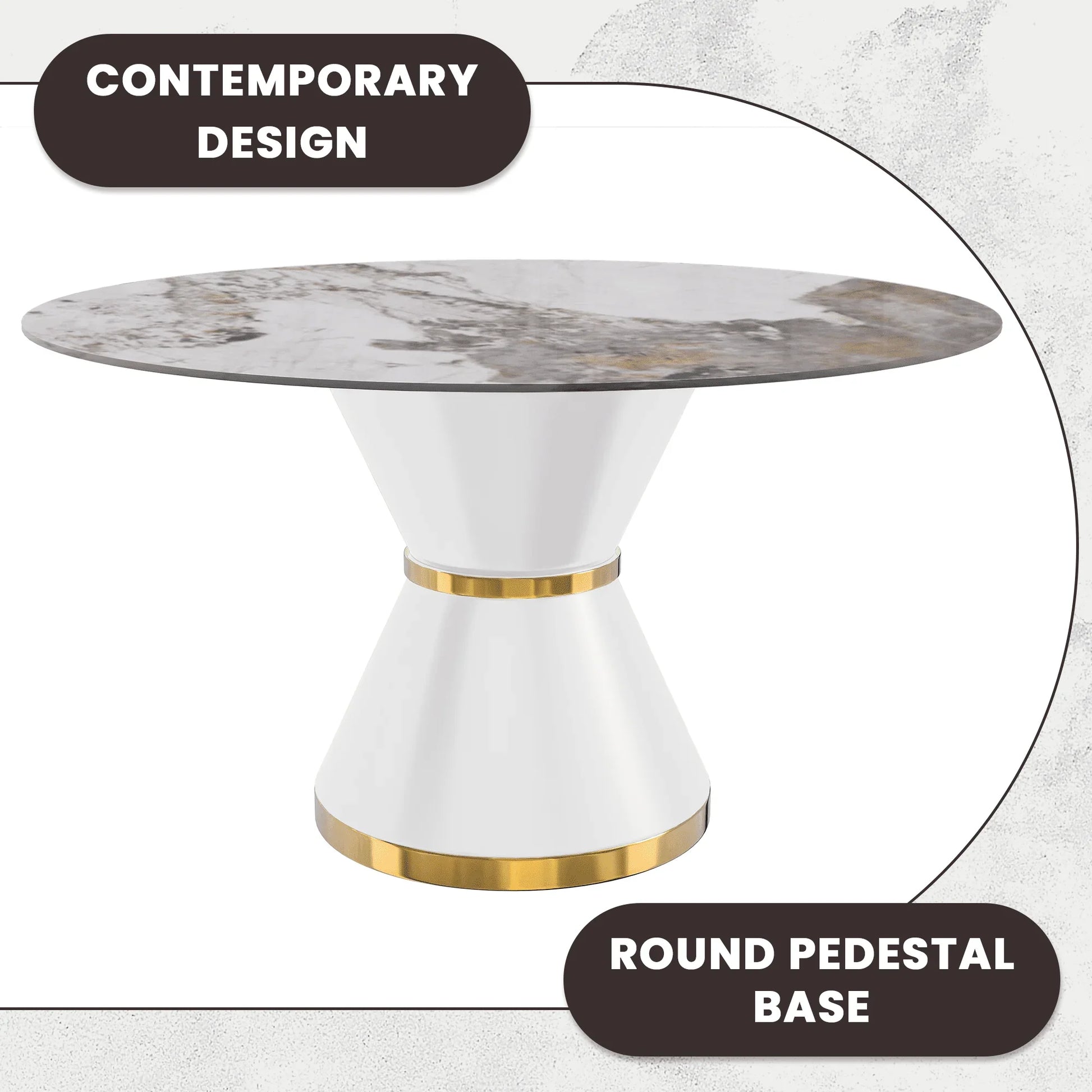Modern Round Dining Table with a Glass/Stone Tabletop in Stainless Steel Seats 6-10 Qorvus Collection - Elax Furniture