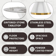 Modern Round Dining Table with a Glass/Stone Tabletop in Stainless Steel Seats 6-10 Qorvus Collection - Elax Furniture