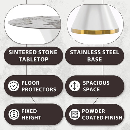 Modern Round Dining Table with a Glass/Stone Tabletop in Stainless Steel Seats 6-10 Qorvus Collection - Elax Furniture