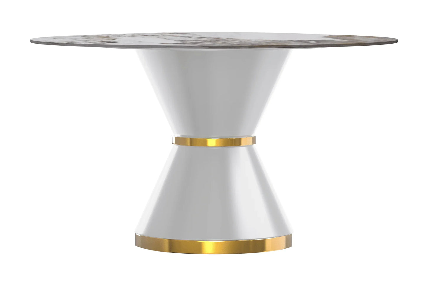 Modern Round Dining Table with a Glass/Stone Tabletop in Stainless Steel Seats 6-10 Qorvus Collection - Elax Furniture