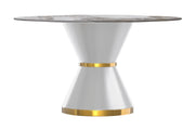 Modern Round Dining Table with a Glass/Stone Tabletop in Stainless Steel Seats 6-10 Qorvus Collection - Elax Furniture
