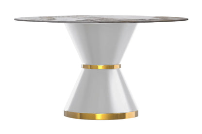 Modern Round Dining Table with a Glass/Stone Tabletop in Stainless Steel Seats 6-10 Qorvus Collection - Elax Furniture