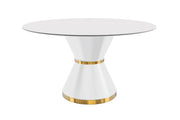Modern Round Dining Table with a Glass/Stone Tabletop in Stainless Steel Seats 6-10 Qorvus Collection - Elax Furniture